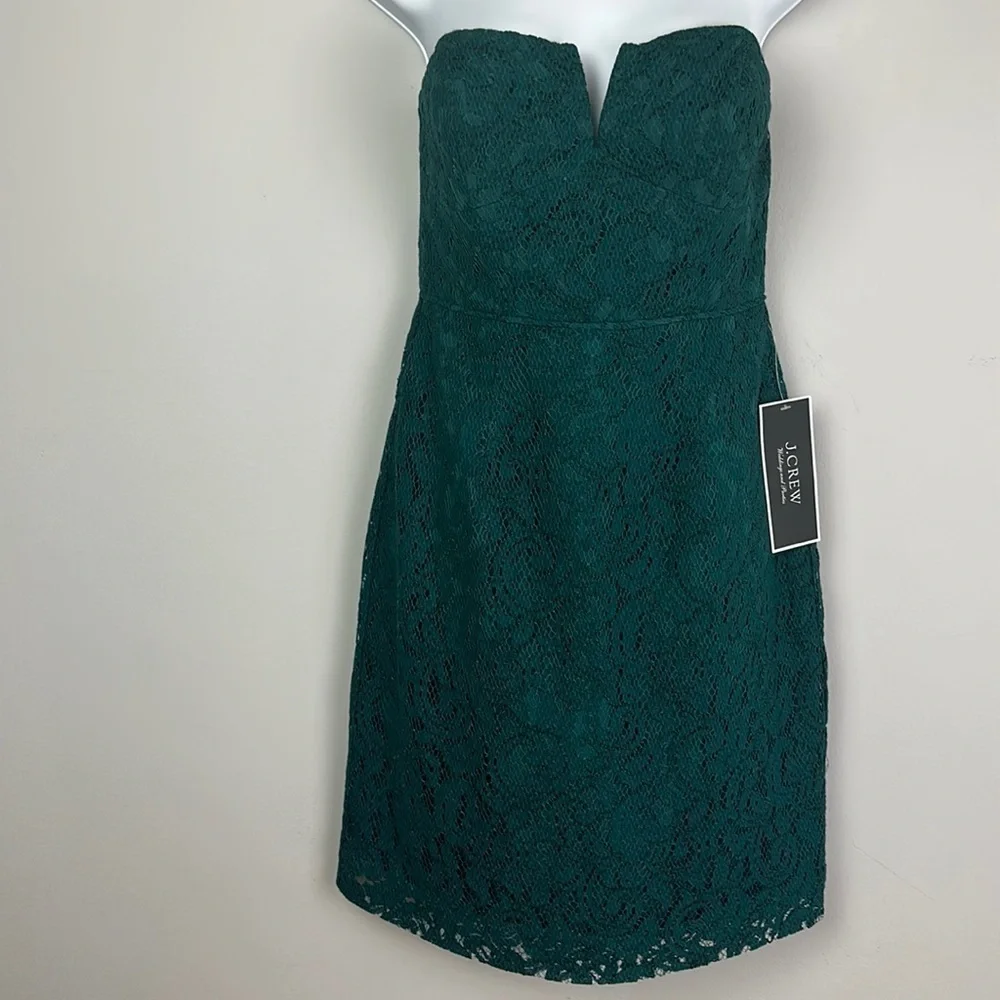 NEW J. Crew Cathleen Dress Green Leavers Lace Size 2 Strapless Prom Bridesmaid